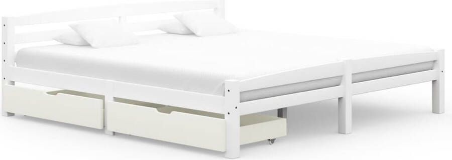 Decoways Bedframe met 2 lades massief grenenhout wit 200x200 cm