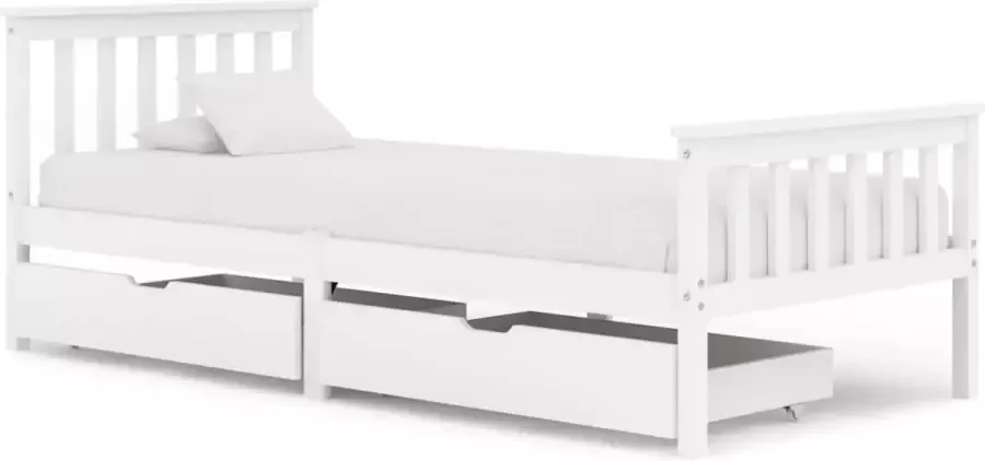 Decoways Bedframe met 2 lades massief grenenhout wit 90x200 cm