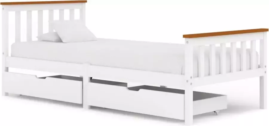 Decoways Bedframe met 2 lades massief grenenhout wit 90x200 cm