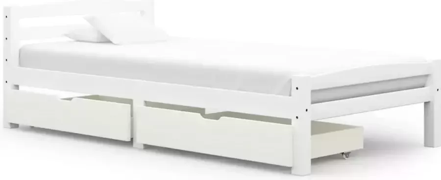 Decoways Bedframe met 2 lades massief grenenhout wit 90x200 cm