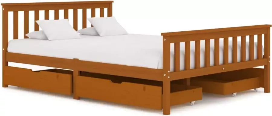 Decoways Bedframe met 4 lades massief grenenhout honingbruin 140x200 cm