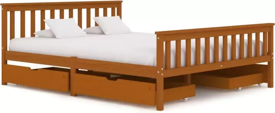 Decoways Bedframe met 4 lades massief grenenhout honingbruin 160x200 cm