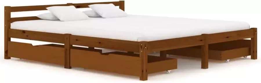 Decoways Bedframe met 4 lades massief grenenhout honingbruin 160x200 cm