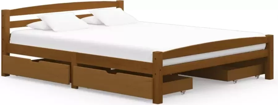 Decoways Bedframe met 4 lades massief grenenhout honingbruin 160x200 cm