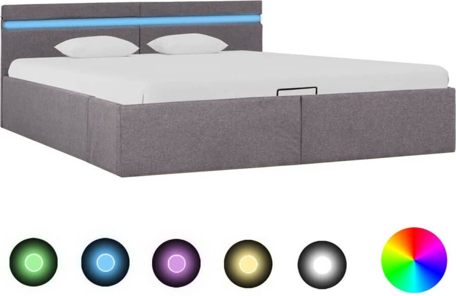 Decoways Bedframe met hydraulische opslag en LED stof taupe 180x200 cm