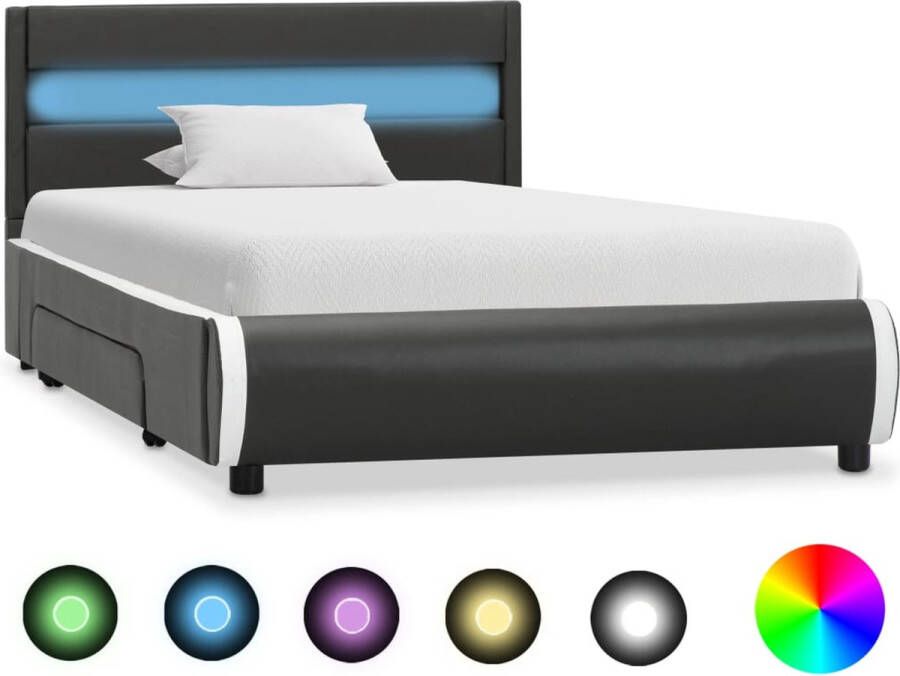 Decoways Bedframe met LED kunstleer antraciet 100x200 cm