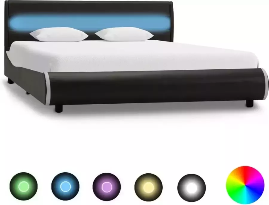 Decoways Bedframe met LED kunstleer antraciet 140x200 cm