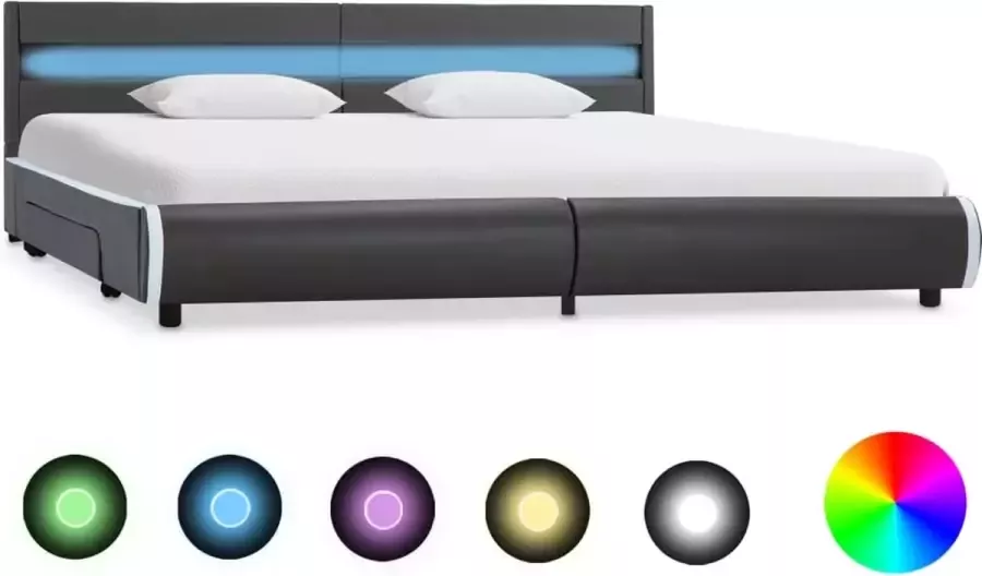 Decoways Bedframe met LED kunstleer antraciet 180x200 cm