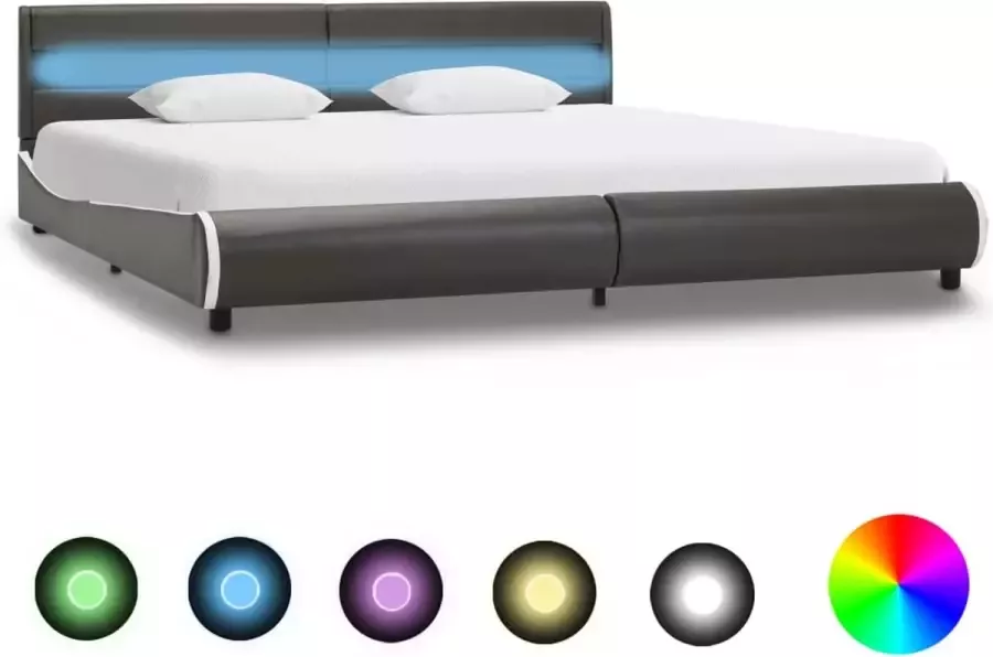 Decoways Bedframe met LED kunstleer antraciet 180x200 cm