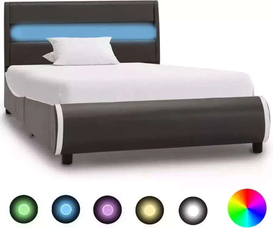 Decoways Bedframe met LED kunstleer antraciet 90x200 cm