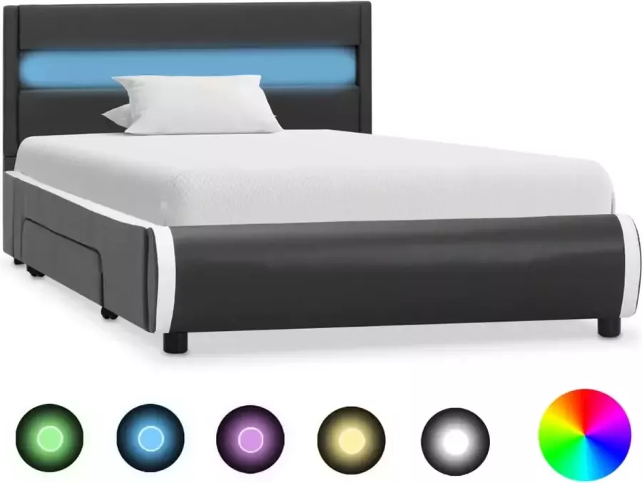 Decoways Bedframe met LED kunstleer antraciet 90x200 cm