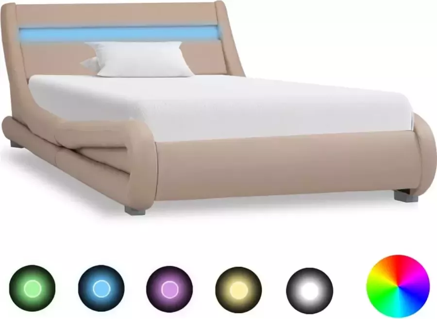 Decoways Bedframe met LED kunstleer cappuccino 100x200 cm