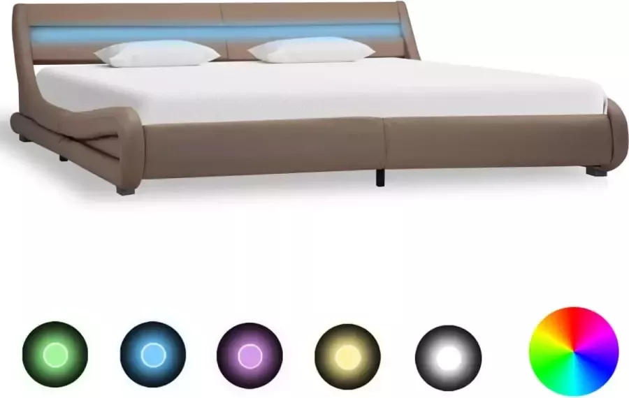 Decoways Bedframe met LED kunstleer cappuccino 180x200 cm