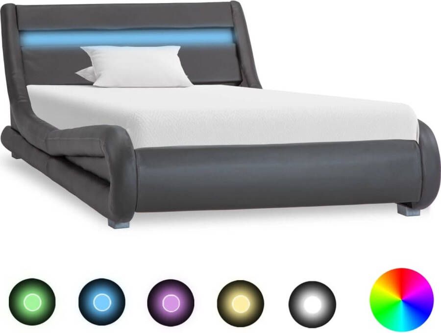 Decoways Bedframe met LED kunstleer grijs 100x200 cm