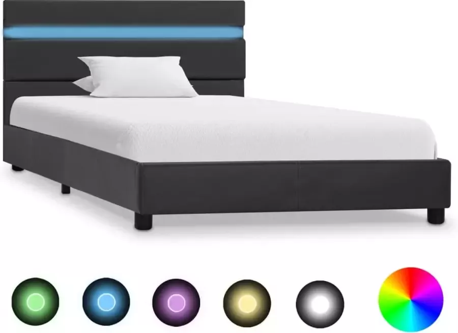 Decoways Bedframe met LED kunstleer grijs 100x200 cm