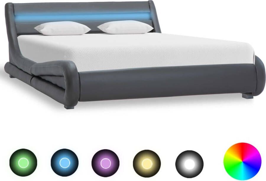 Decoways Bedframe met LED kunstleer grijs 120x200 cm