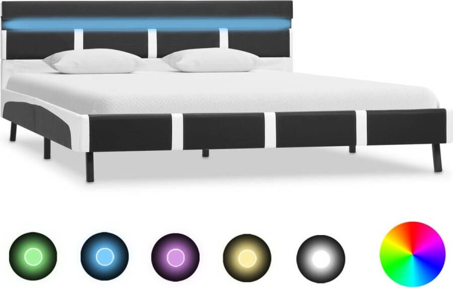 Decoways Bedframe met LED kunstleer grijs 120x200 cm