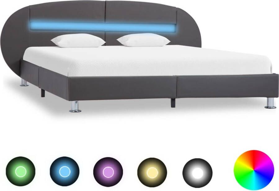 Decoways Bedframe met LED kunstleer grijs 120x200 cm