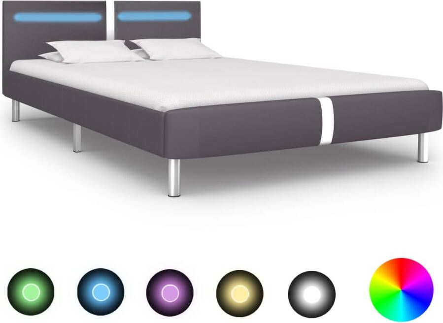 Decoways Bedframe met LED kunstleer grijs 120x200 cm