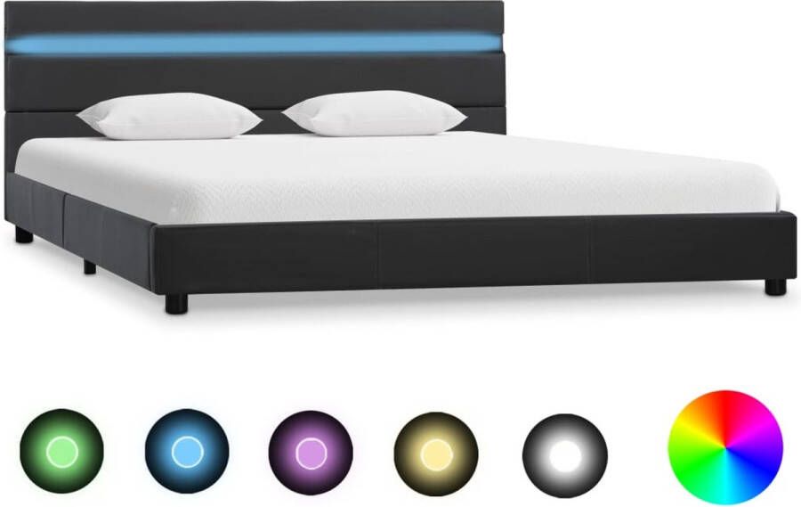 Decoways Bedframe met LED kunstleer grijs 120x200 cm