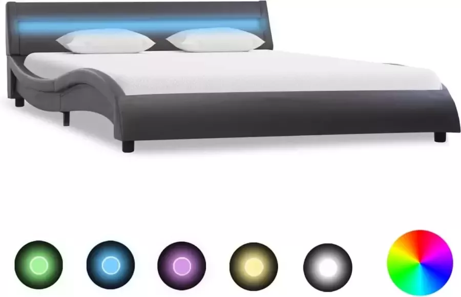 Decoways Bedframe met LED kunstleer grijs 120x200 cm