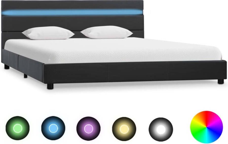 Decoways Bedframe met LED kunstleer grijs 140x200 cm