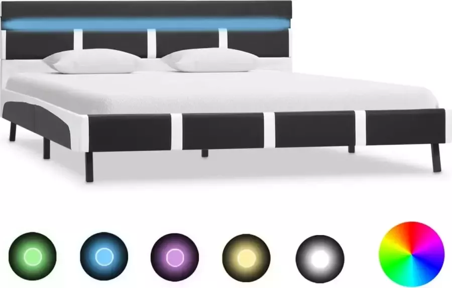 Decoways Bedframe met LED kunstleer grijs 140x200 cm