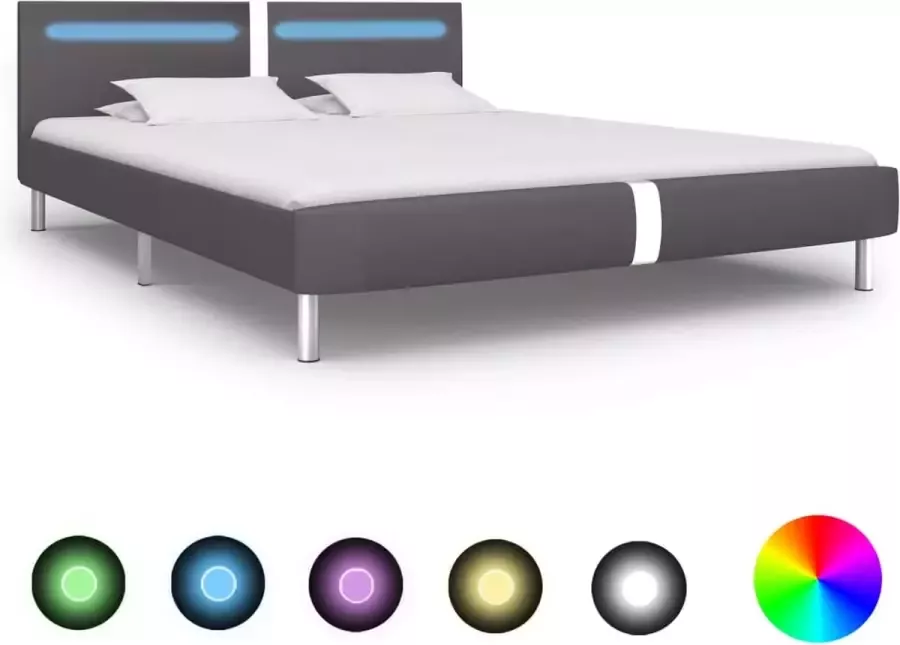 Decoways Bedframe met LED kunstleer grijs 160x200 cm