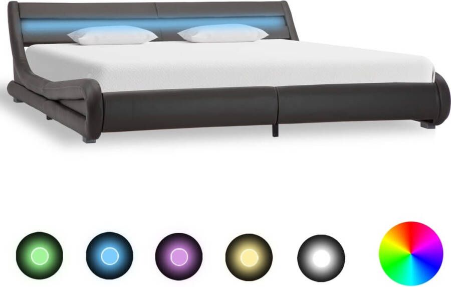 Decoways Bedframe met LED kunstleer grijs 180x200 cm