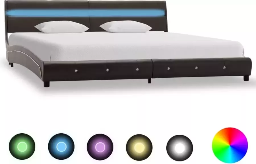 Decoways Bedframe met LED kunstleer grijs 180x200 cm