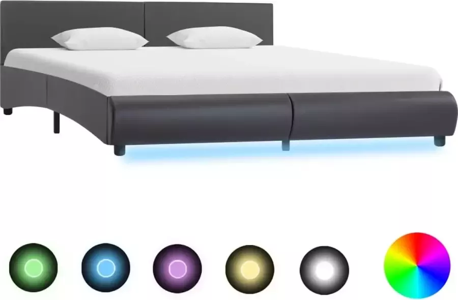 Decoways Bedframe met LED kunstleer grijs 180x200 cm