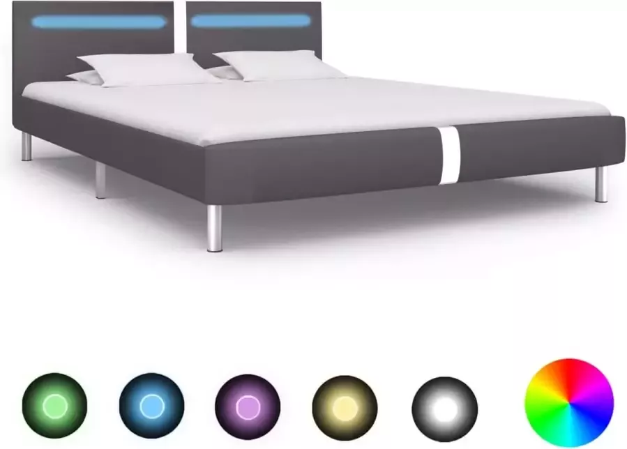 Decoways Bedframe met LED kunstleer grijs 180x200 cm