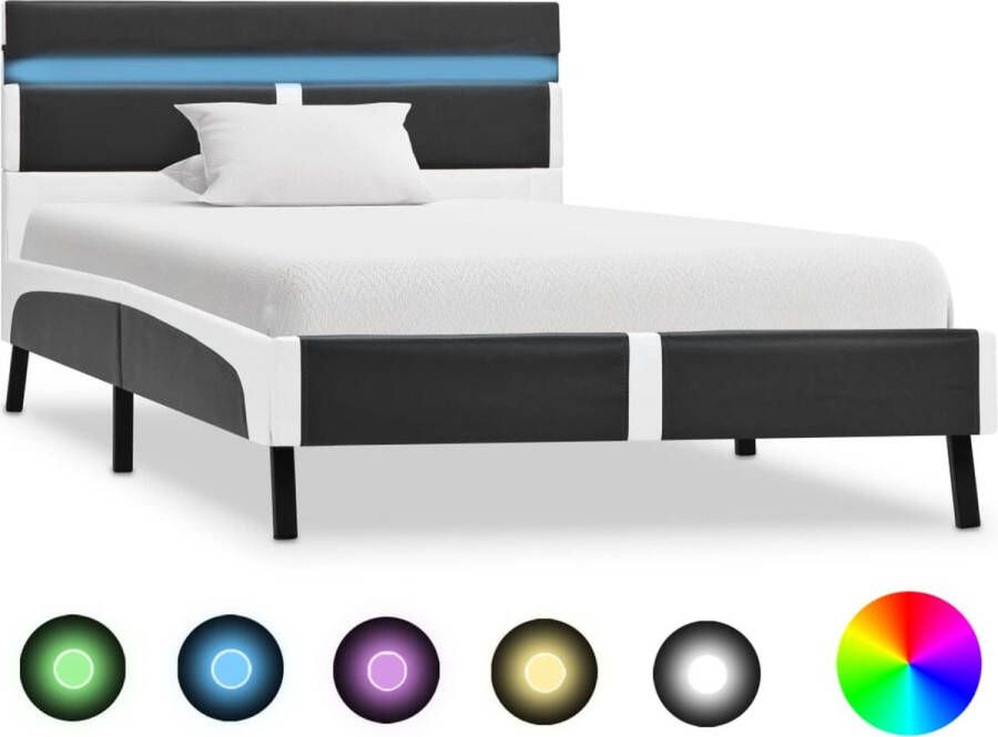 Decoways Bedframe met LED kunstleer grijs 90x200 cm