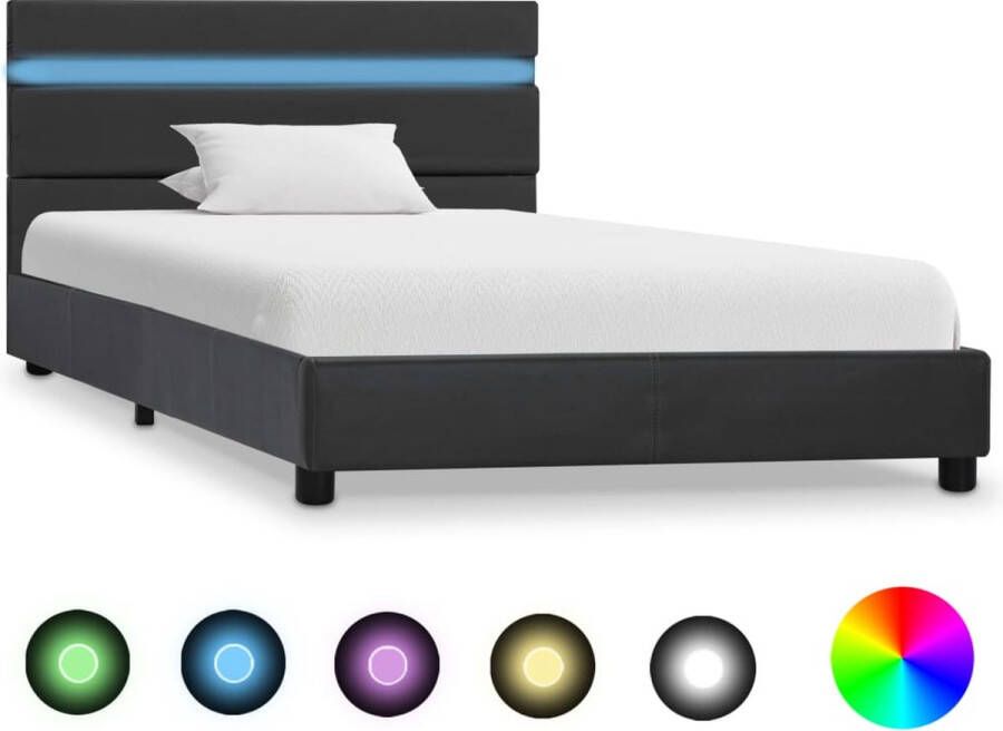 Decoways Bedframe met LED kunstleer grijs 90x200 cm