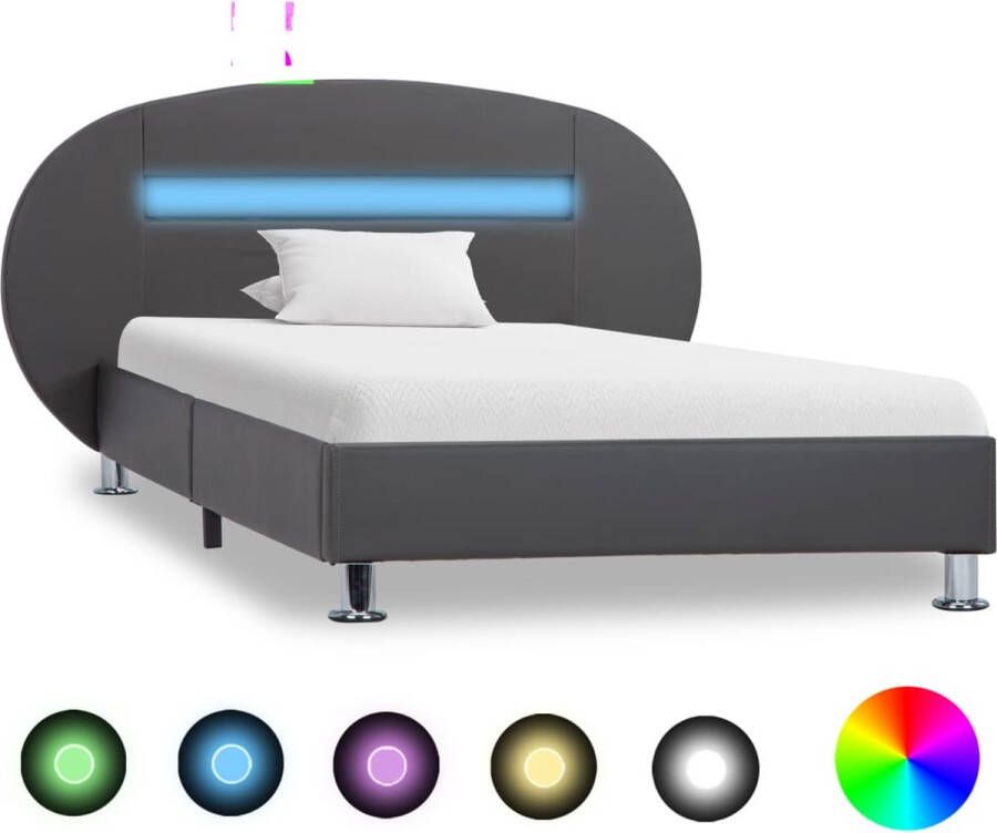 Decoways Bedframe met LED kunstleer grijs 90x200 cm