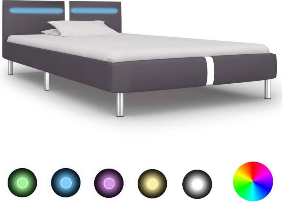 Decoways Bedframe met LED kunstleer grijs 90x200 cm