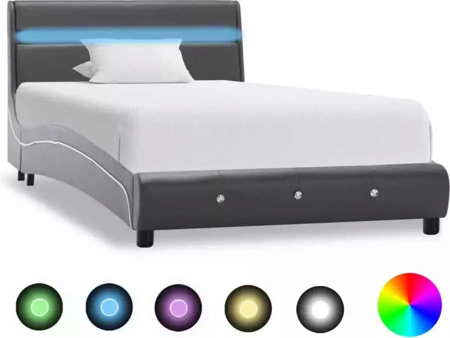 Decoways Bedframe met LED kunstleer grijs 90x200 cm