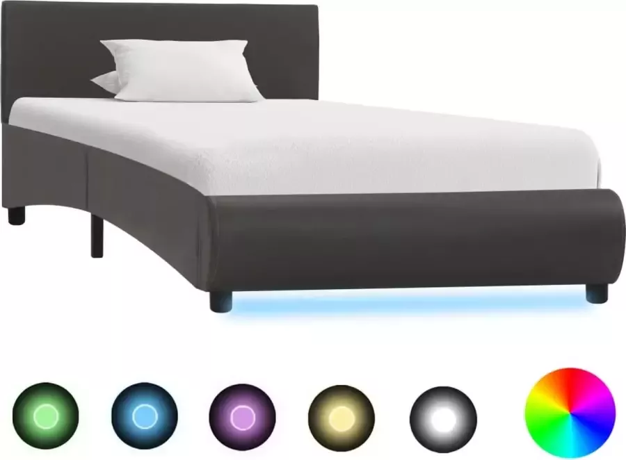 Decoways Bedframe met LED kunstleer grijs 90x200 cm