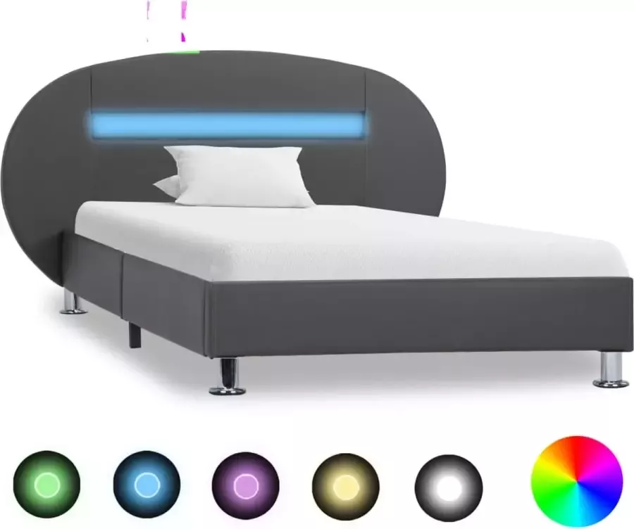 Decoways Bedframe met LED kunstleer grijs 90x200 cm