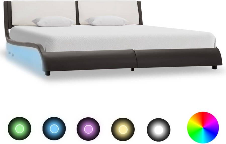 Decoways Bedframe met LED kunstleer grijs en wit 160x200 cm