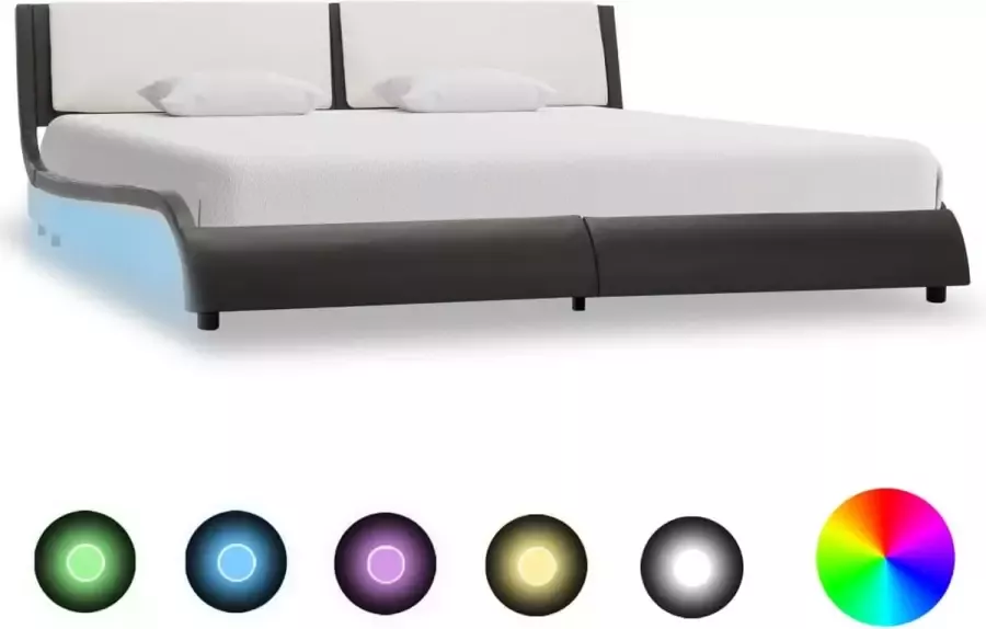 Decoways Bedframe met LED kunstleer grijs en wit 160x200 cm