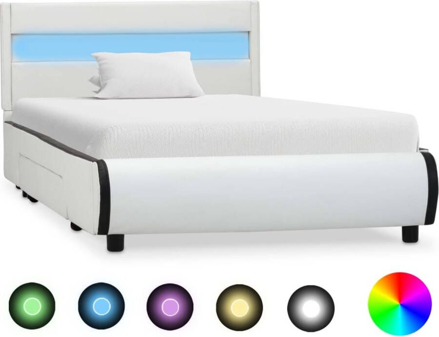 Decoways Bedframe met LED kunstleer wit 100x200 cm