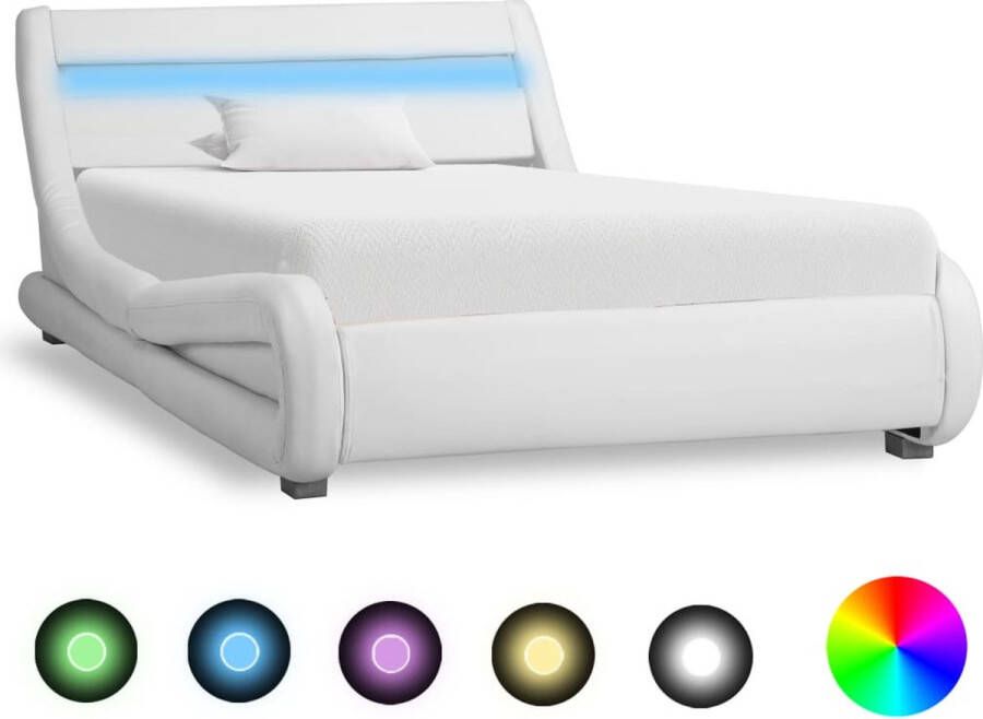 Decoways Bedframe met LED kunstleer wit 100x200 cm