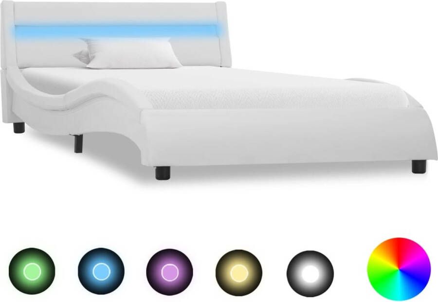 Decoways Bedframe met LED kunstleer wit 100x200 cm