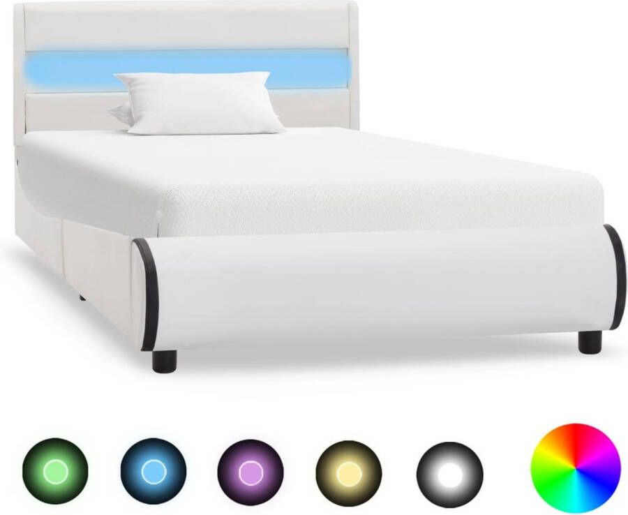 Decoways Bedframe met LED kunstleer wit 100x200 cm