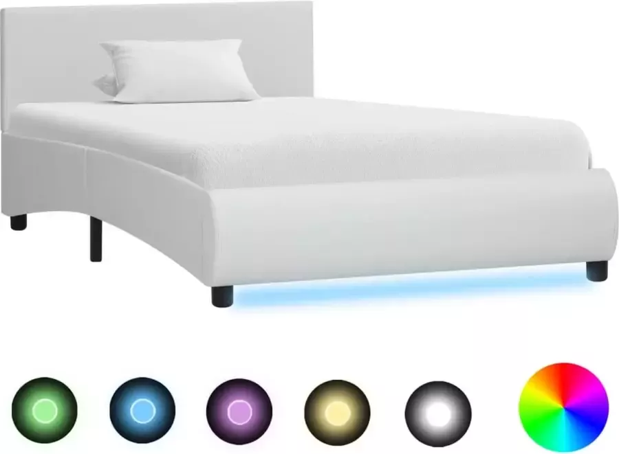 Decoways Bedframe met LED kunstleer wit 100x200 cm