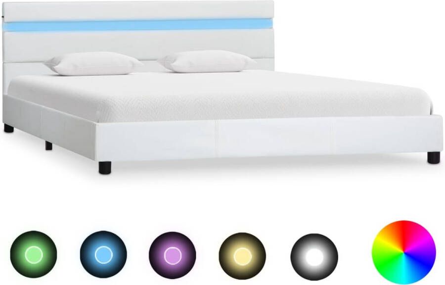 Decoways Bedframe met LED kunstleer wit 120x200 cm