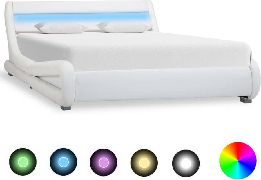 Decoways Bedframe met LED kunstleer wit 120x200 cm