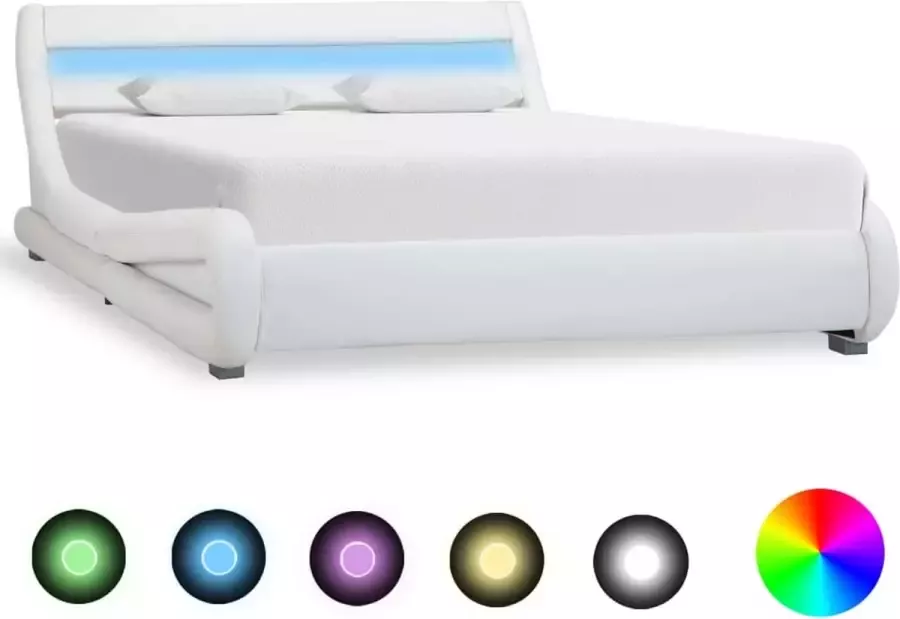 Decoways Bedframe met LED kunstleer wit 120x200 cm