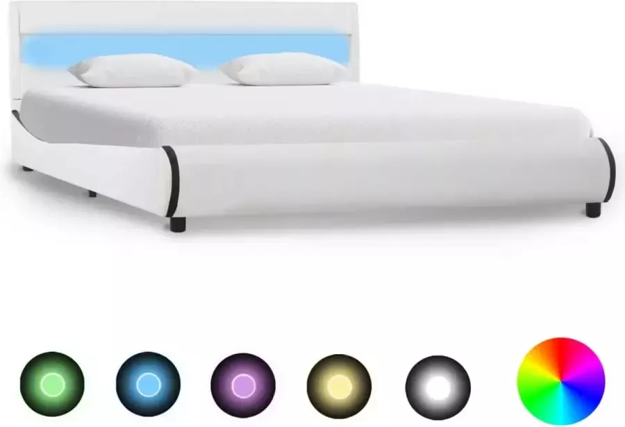 Decoways Bedframe met LED kunstleer wit 120x200 cm